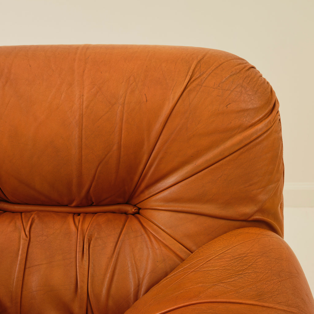 Claudio Vagnoni “Malù” Italian Post Modern Leather Armchairs, a Pair, 1970s