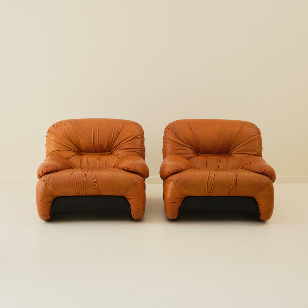 Claudio Vagnoni “Malù” Italian Post Modern Leather Armchairs, a Pair, 1970s