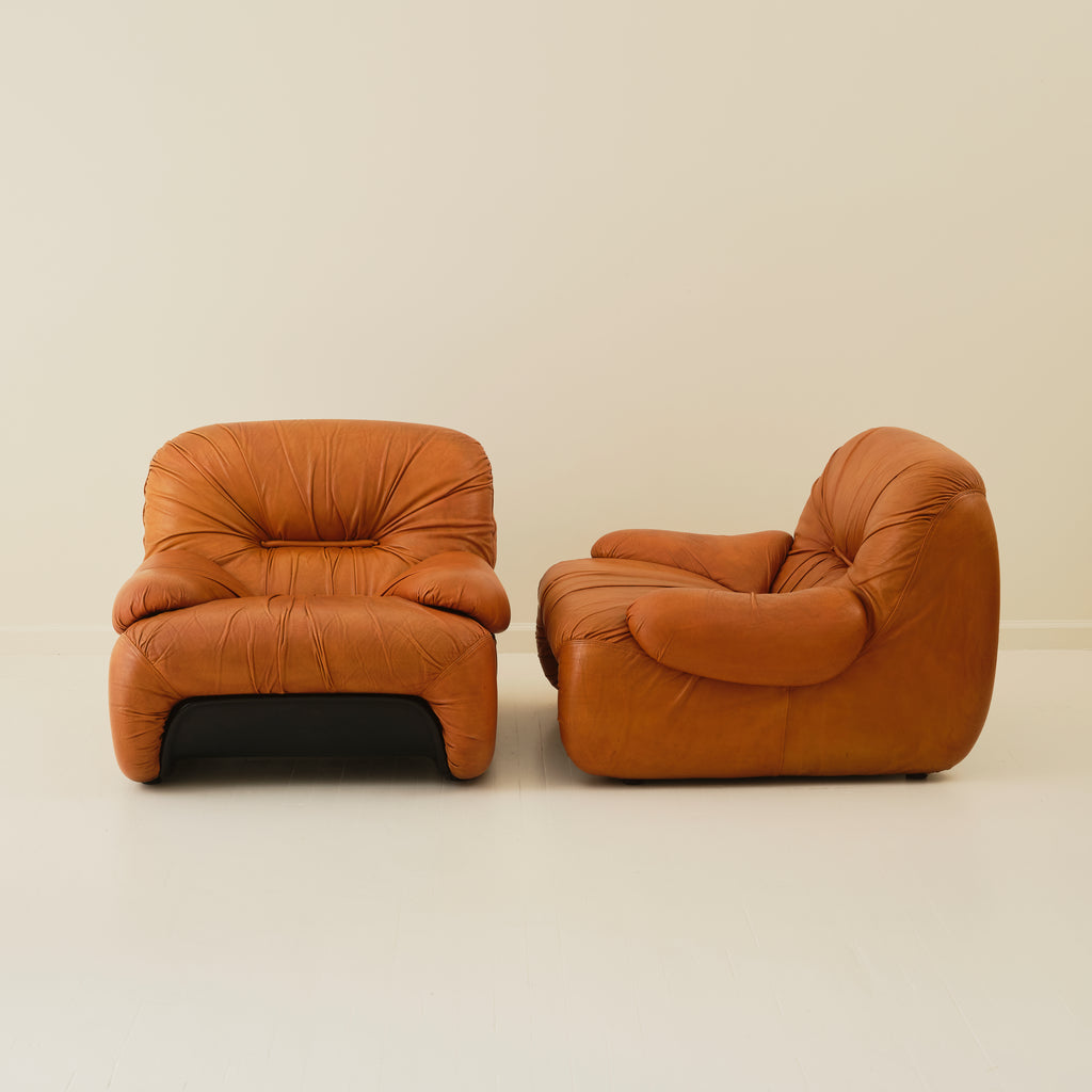Claudio Vagnoni “Malù” Italian Post Modern Leather Armchairs, a Pair, 1970s