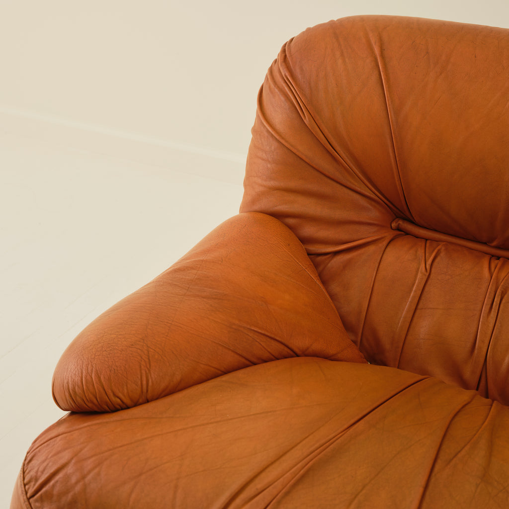 Claudio Vagnoni “Malù” Italian Post Modern Leather Armchairs, a Pair, 1970s