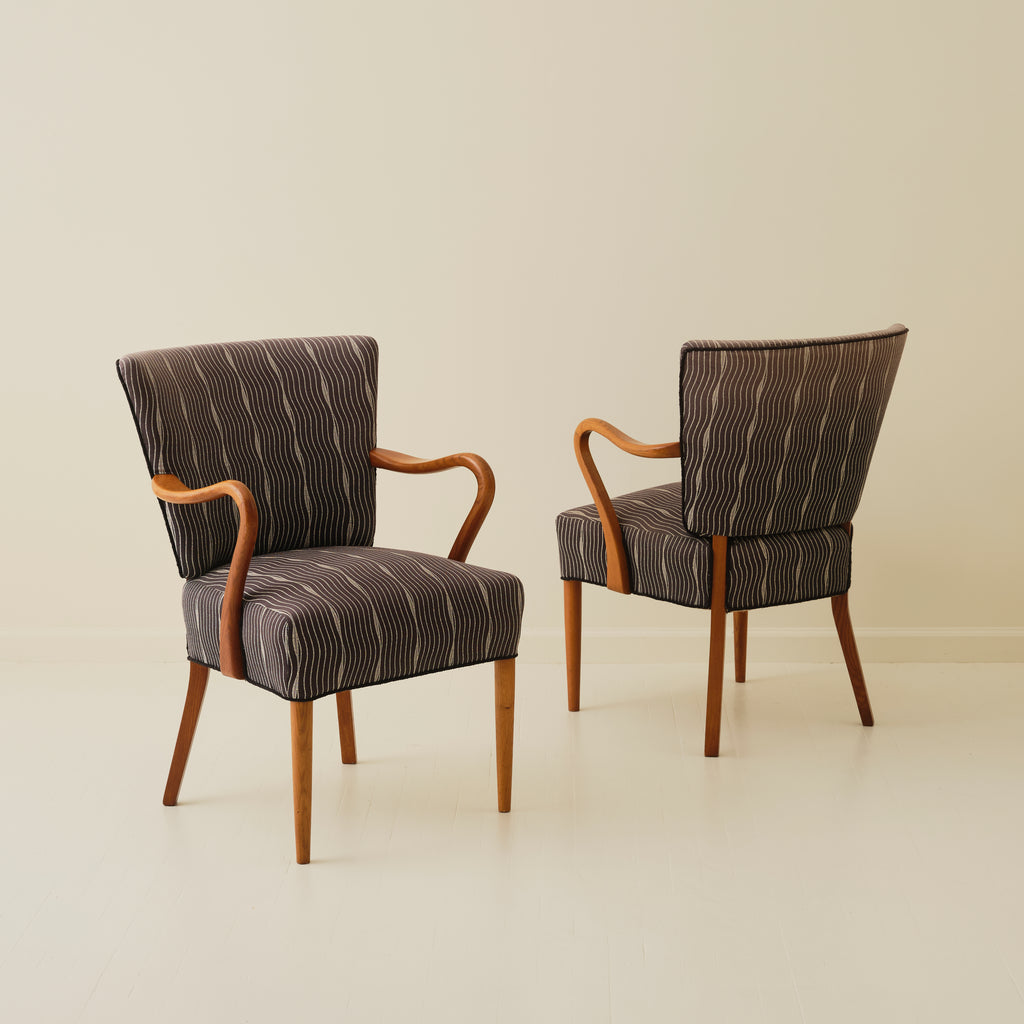 Danish Chairs with curved arms, a pair, 1940's-50's