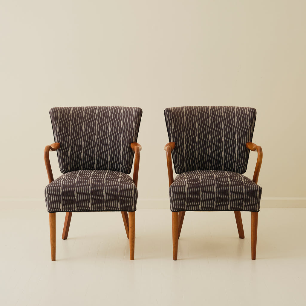 Danish Chairs with curved arms, a pair, 1940's-50's