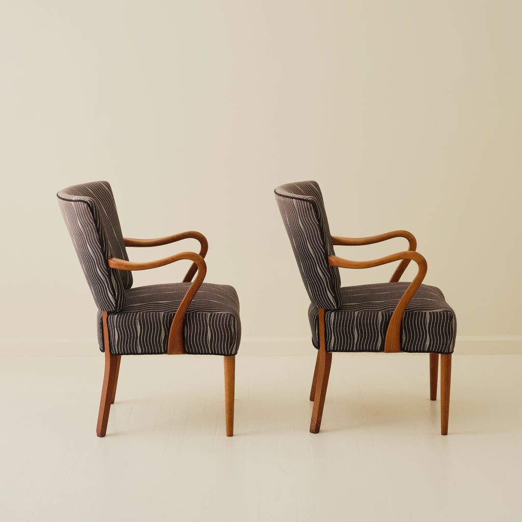 Danish Chairs with curved arms, a pair, 1940's-50's