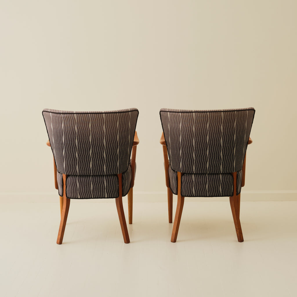 Danish Chairs with curved arms, a pair, 1940's-50's