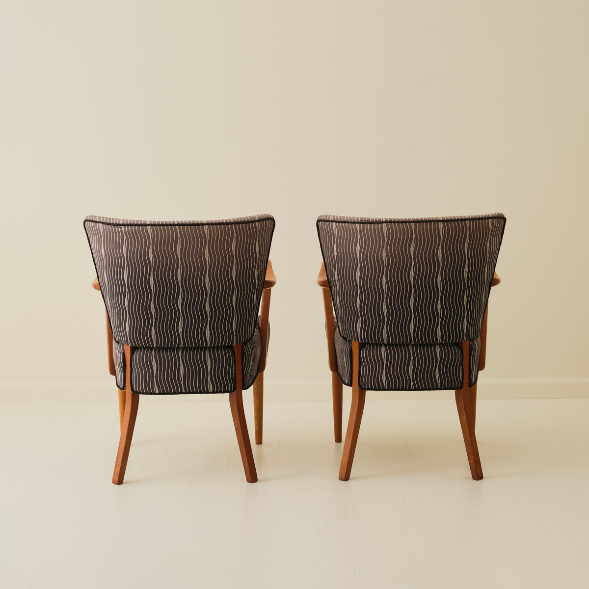 Danish Chairs with curved arms, a pair, 1940's-50's