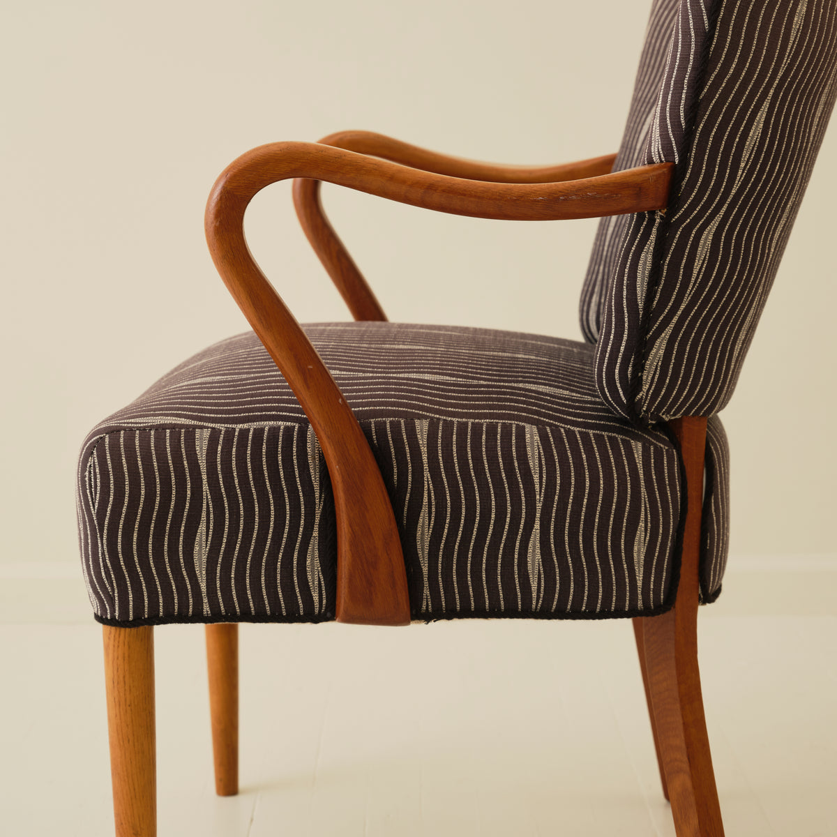 Danish Chairs with curved arms, a pair, 1940's-50's