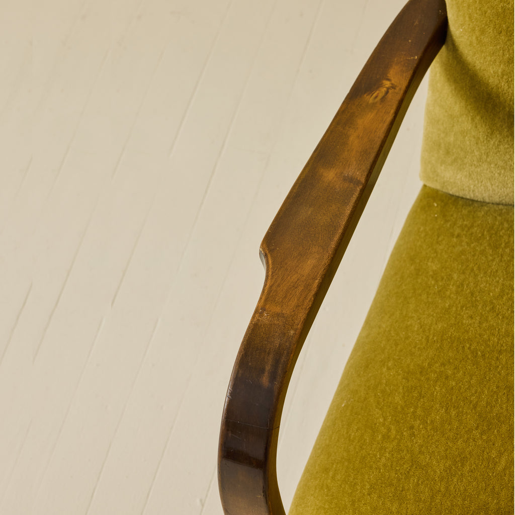 Scandinavian Art Deco Walnut Chair With Mohair Upholstery, 1940's