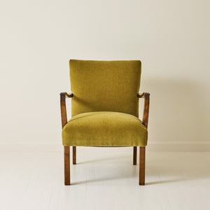 Scandinavian Art Deco Walnut Chair With Mohair Upholstery, 1940's