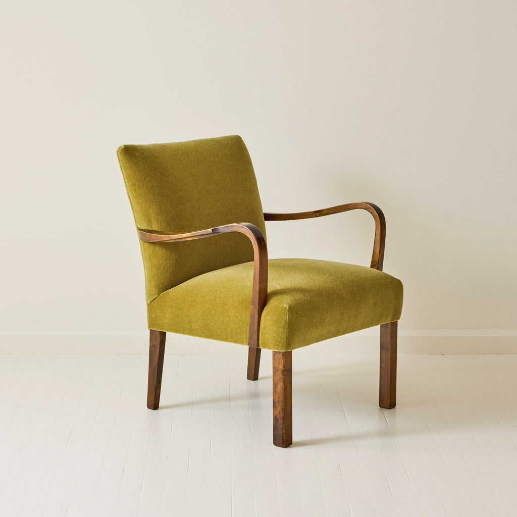 Scandinavian Art Deco Walnut Chair With Mohair Upholstery, 1940's