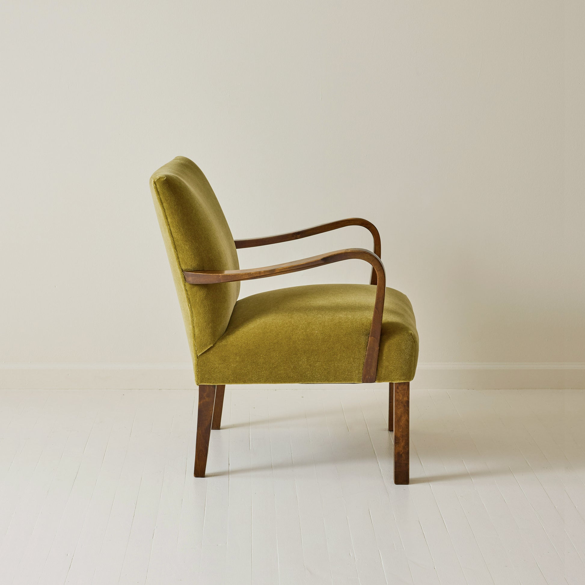 Scandinavian Art Deco Walnut Chair With Mohair Upholstery, 1940's