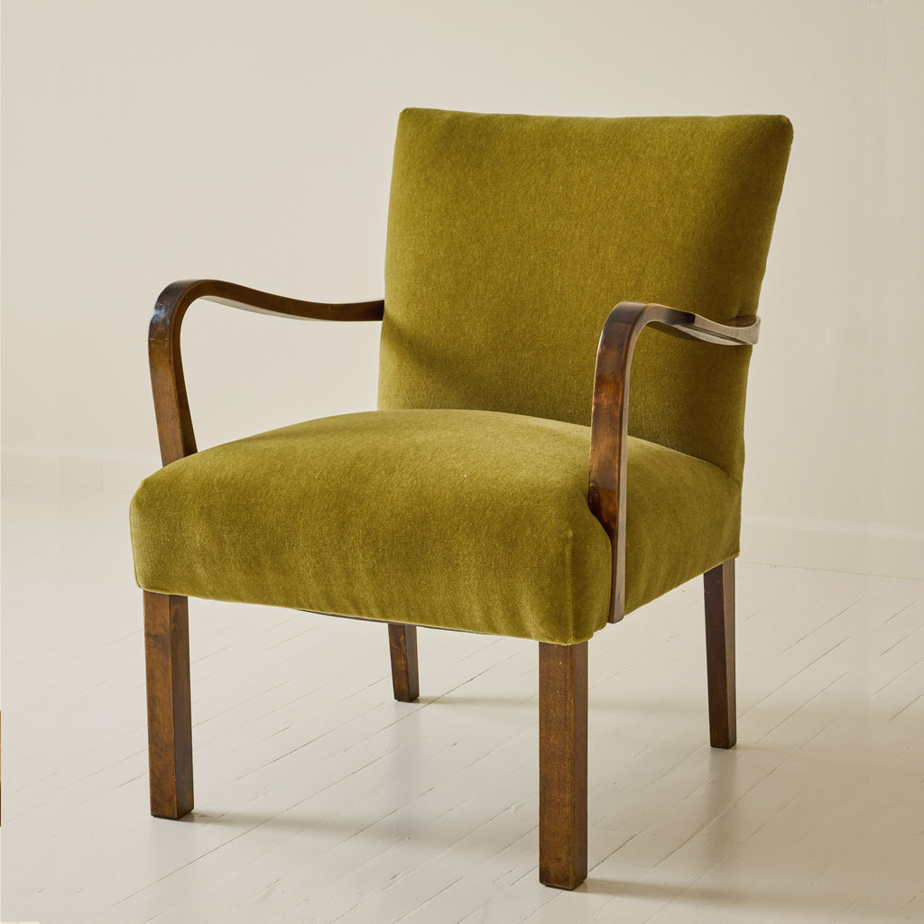 Scandinavian Art Deco Walnut Chair With Mohair Upholstery, 1940's