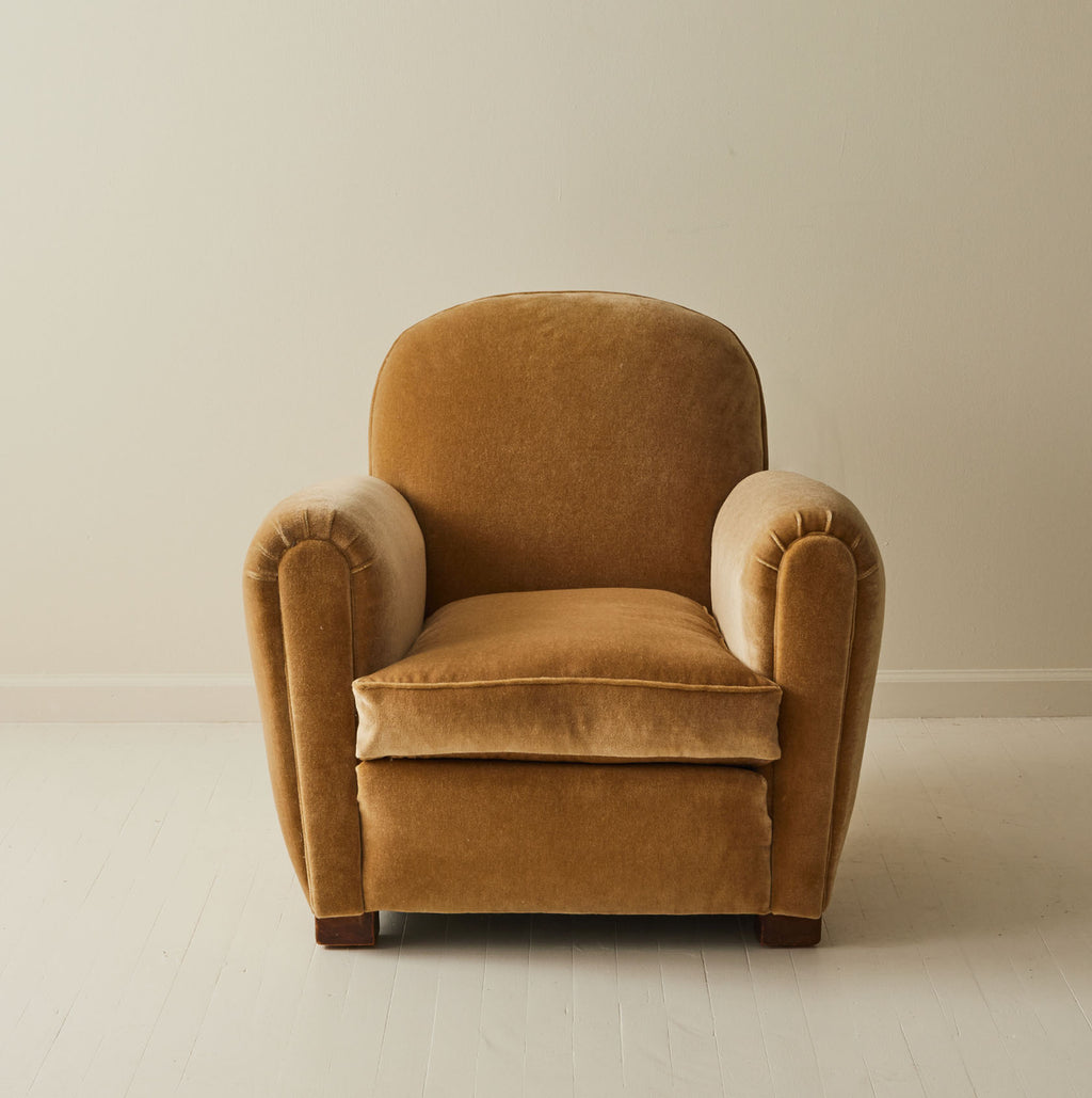French Club Chairs in Mohair, 1940's, a pair.