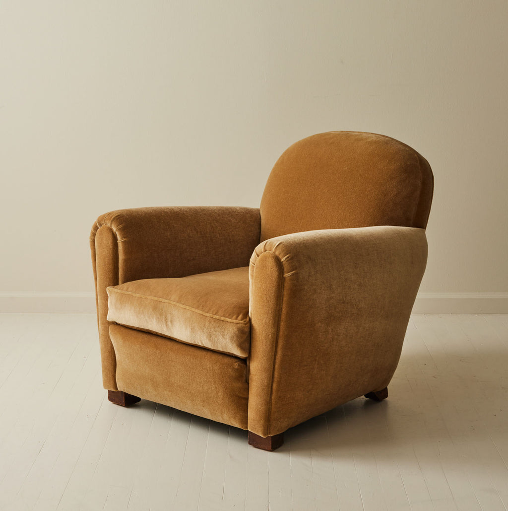 French Club Chairs in Mohair, 1940's, a pair.