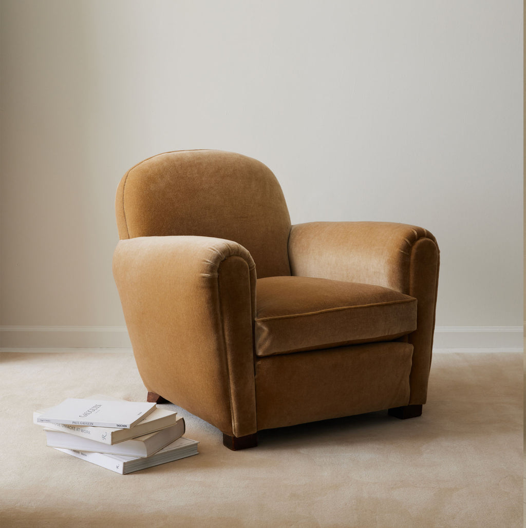 French Club Chairs in Mohair, 1940's, a pair.