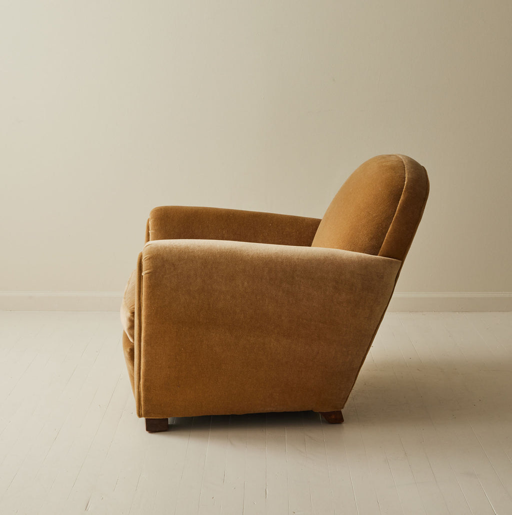 French Club Chairs in Mohair, 1940's, a pair.