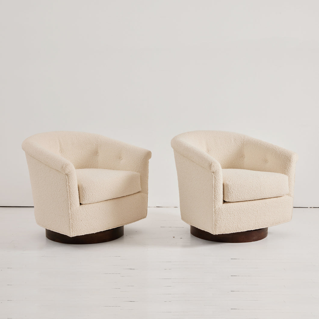 Milo Baughman Attributed Swivel Tub Chairs in Ivory Boucle, 1950's