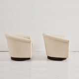 SOLD Milo Baughman Attributed Swivel Tub Chairs in Ivory Boucle, 1950's