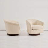 SOLD Milo Baughman Attributed Swivel Tub Chairs in Ivory Boucle, 1950's