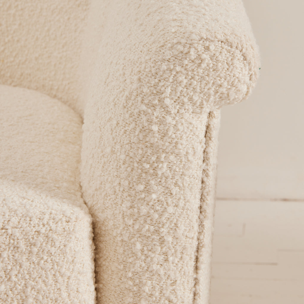 SOLD Milo Baughman Attributed Swivel Tub Chairs in Ivory Boucle, 1950's