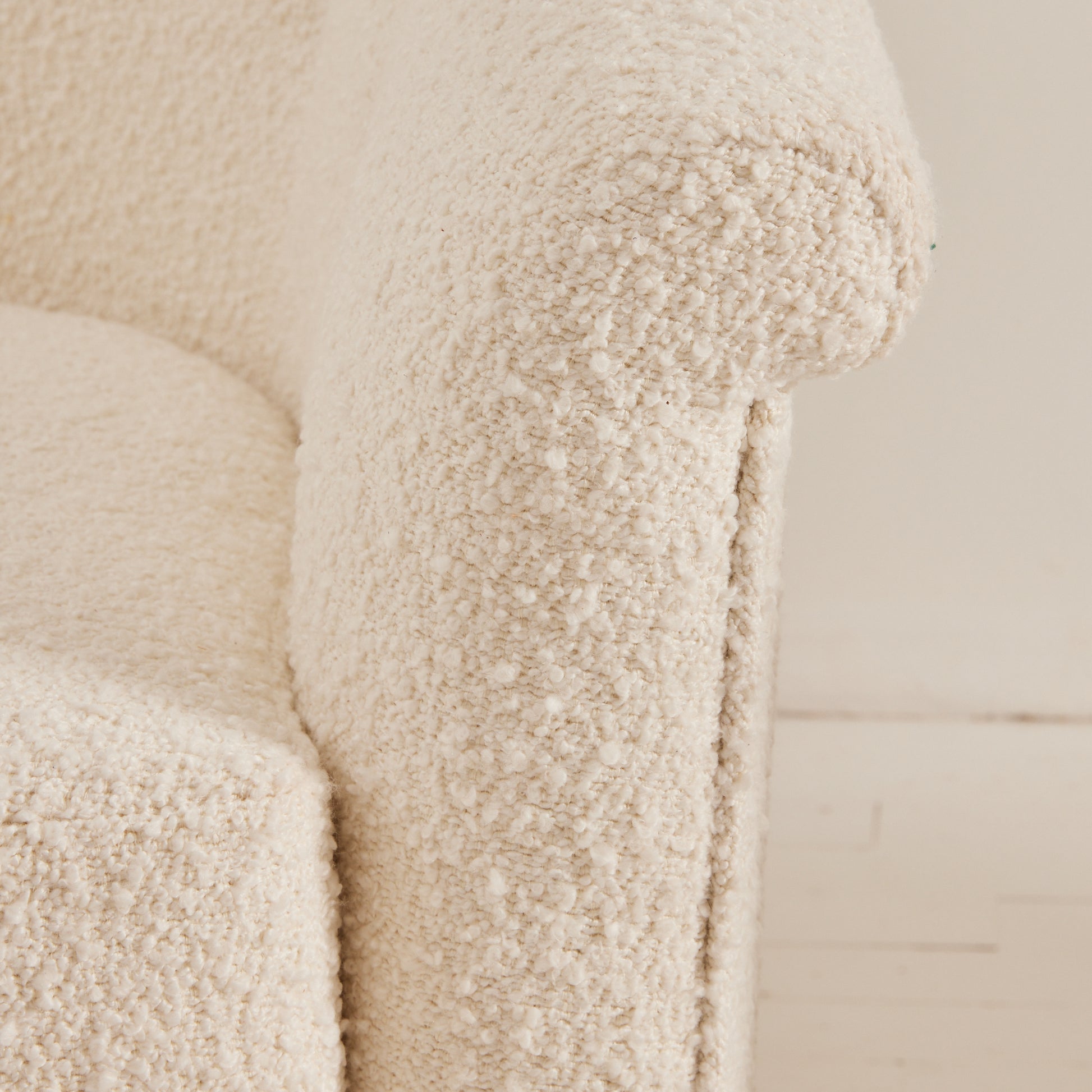 SOLD Milo Baughman Attributed Swivel Tub Chairs in Ivory Boucle, 1950's