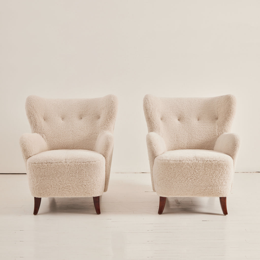 SOLD Swedish Modern Armchairs in Sheepskin, 1950's