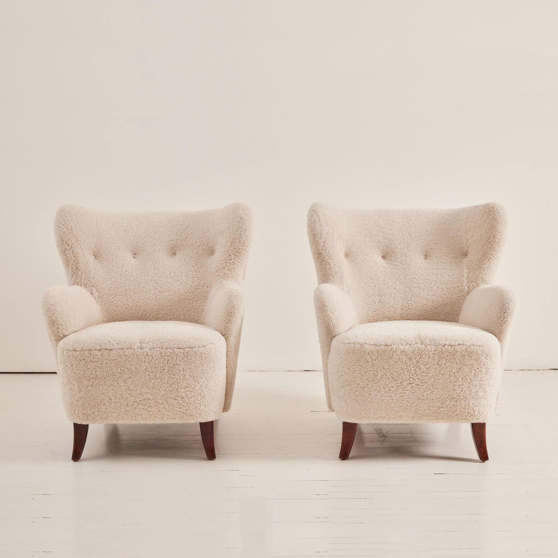 SOLD Swedish Modern Armchairs in Sheepskin, 1950's