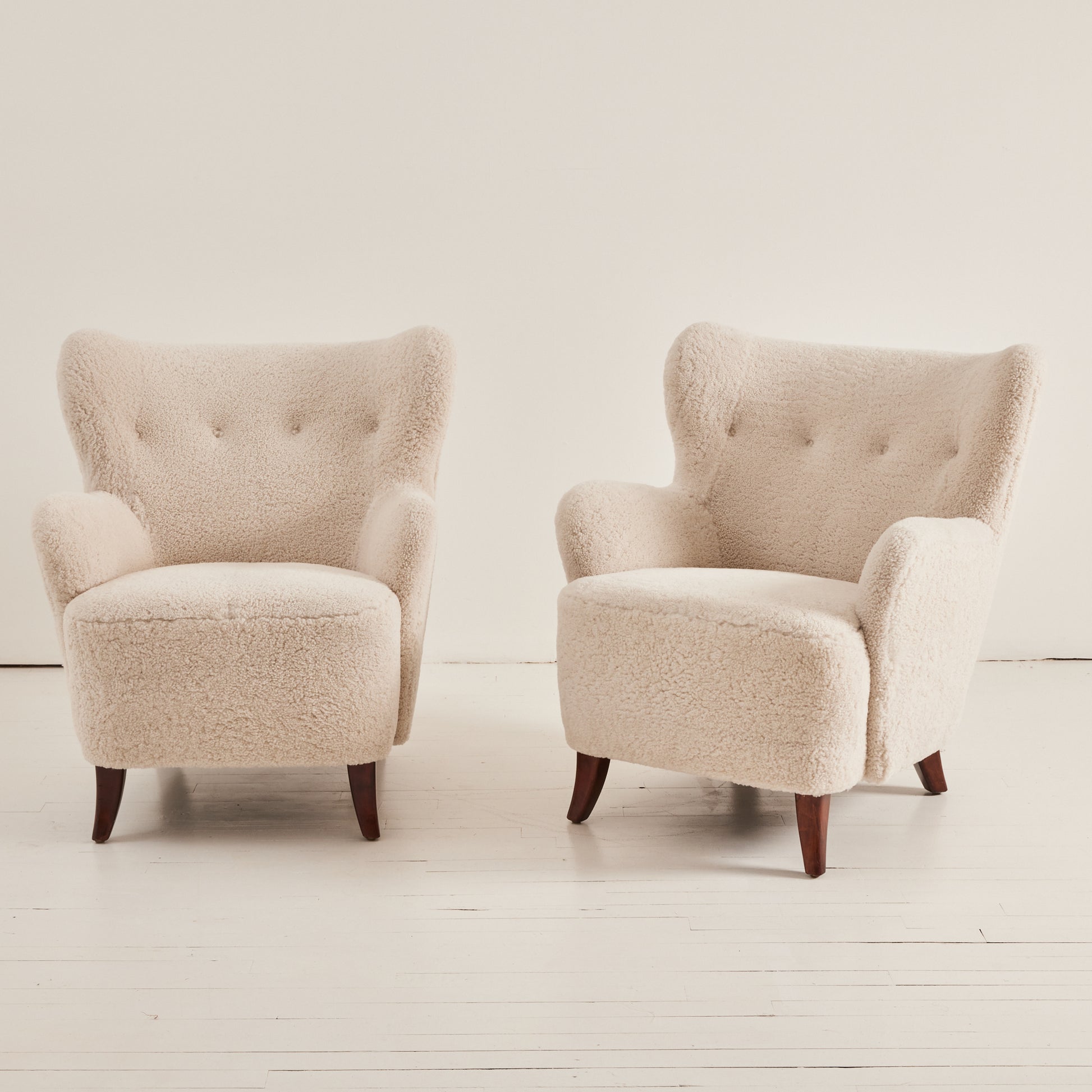 SOLD Swedish Modern Armchairs in Sheepskin, 1950's