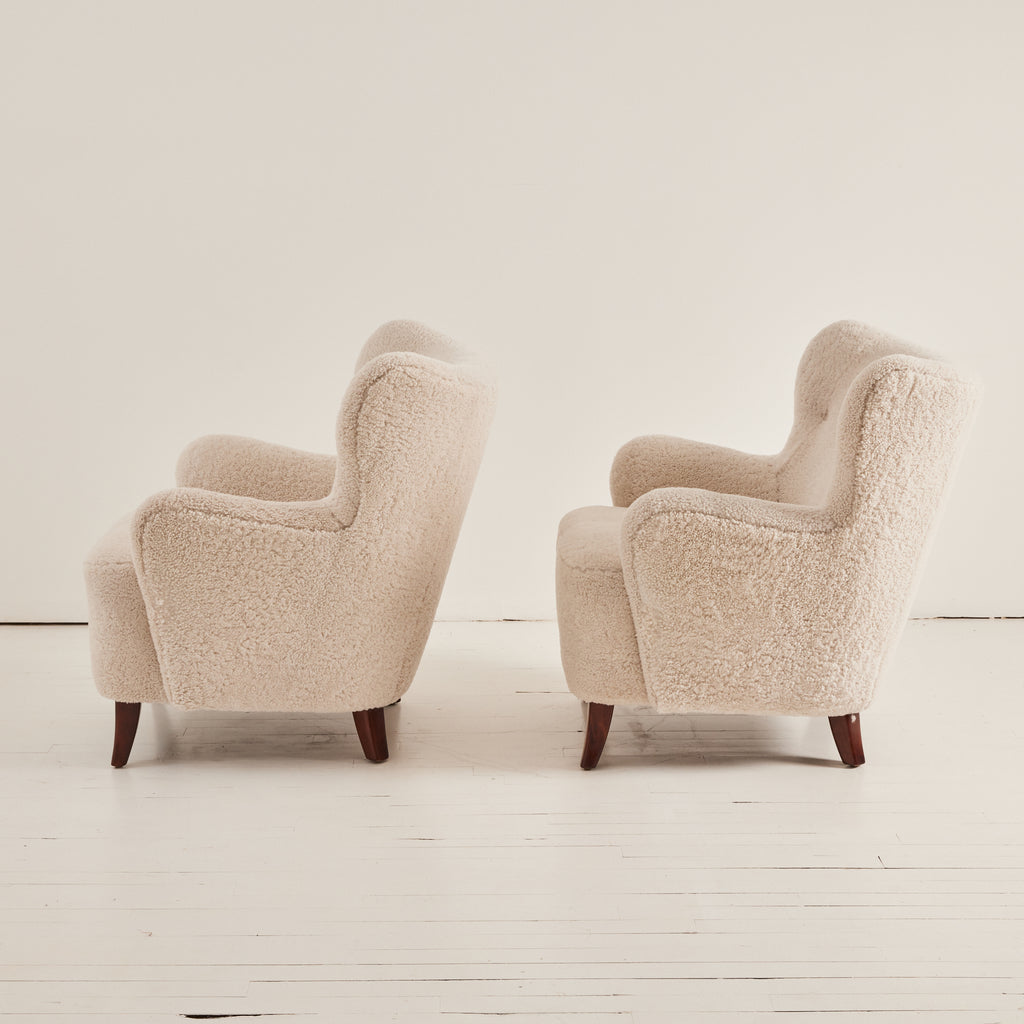 SOLD Swedish Modern Armchairs in Sheepskin, 1950's