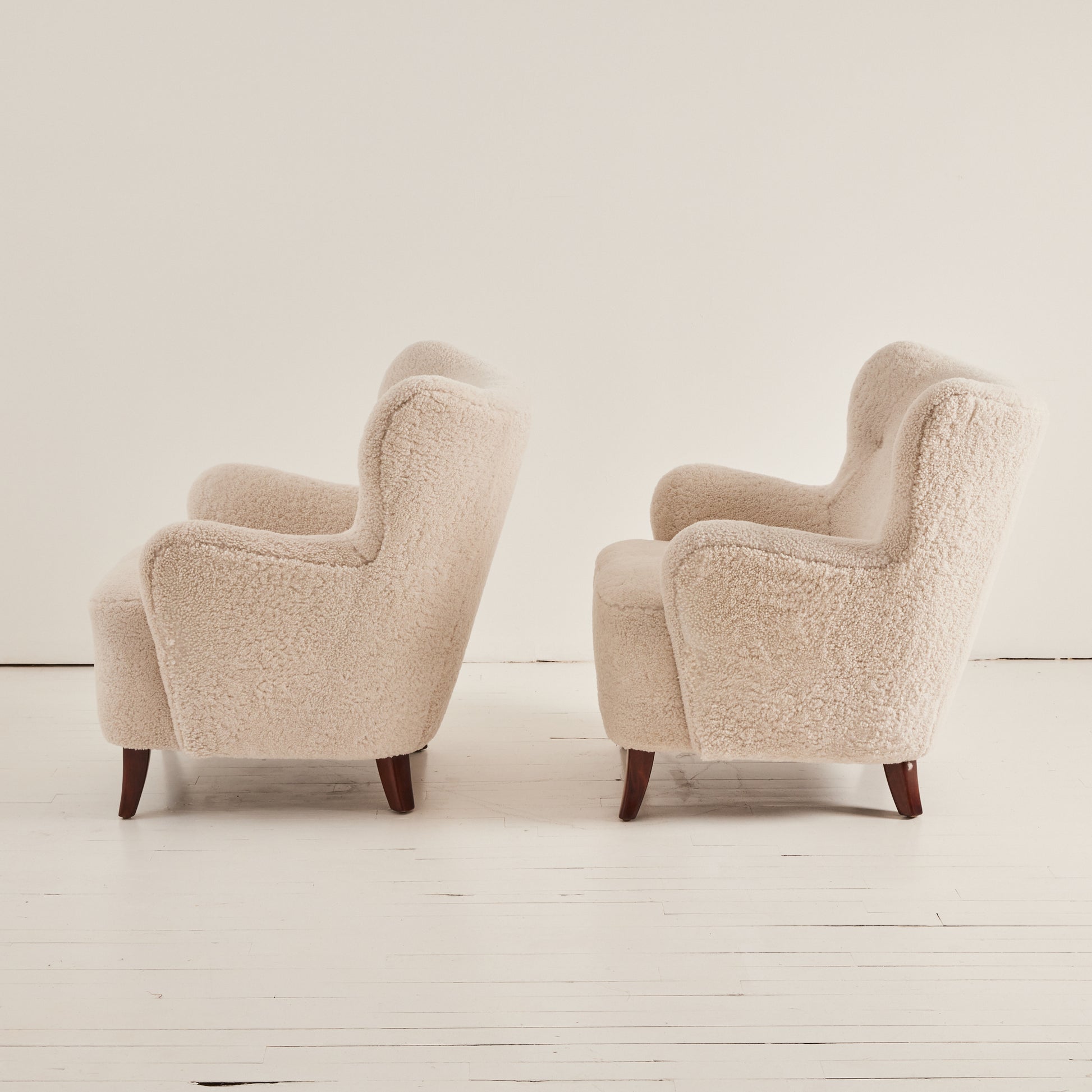 SOLD Swedish Modern Armchairs in Sheepskin, 1950's