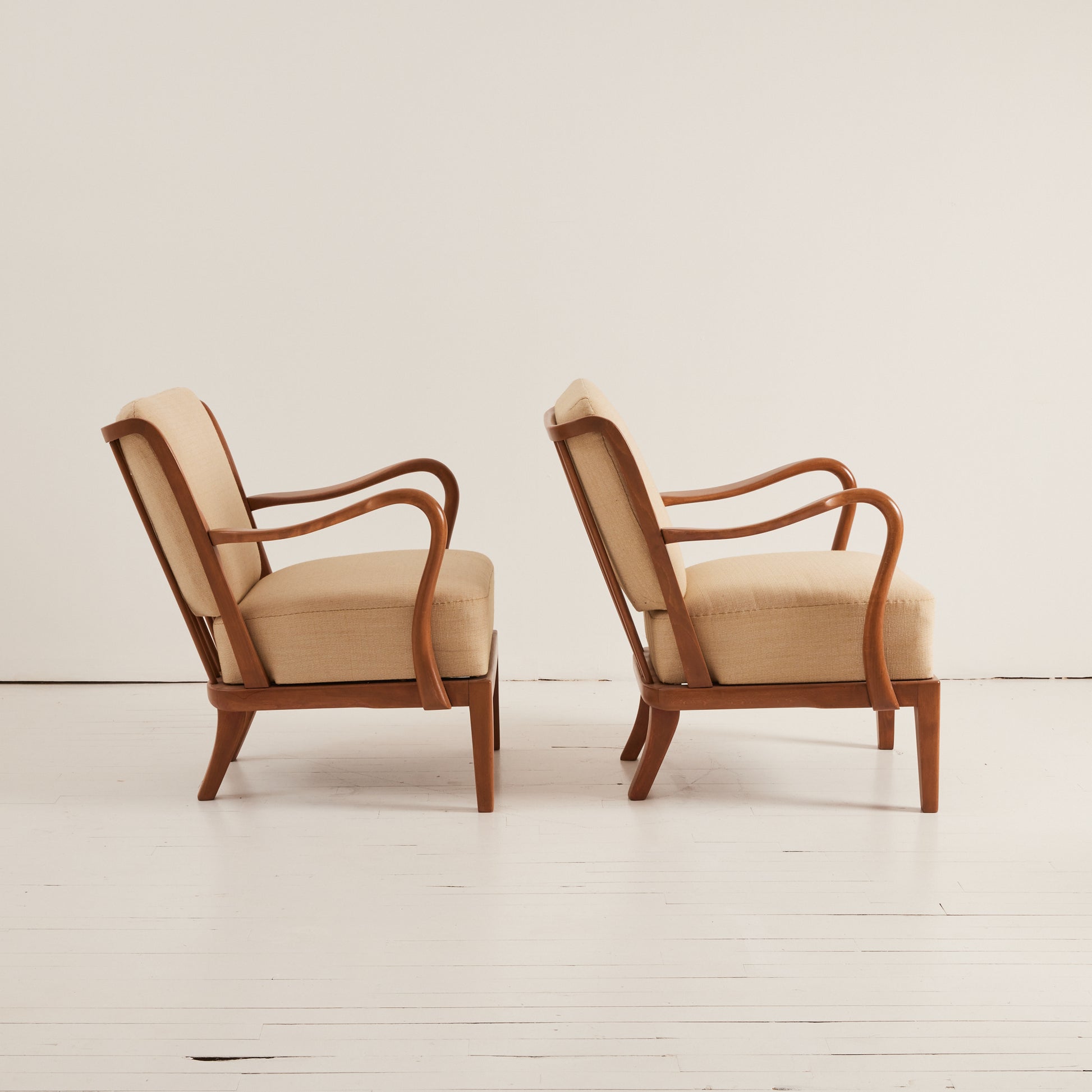 SOLD Alfred Christensen Danish Modern Armchairs, Beech Frame With Cushions, 1940's