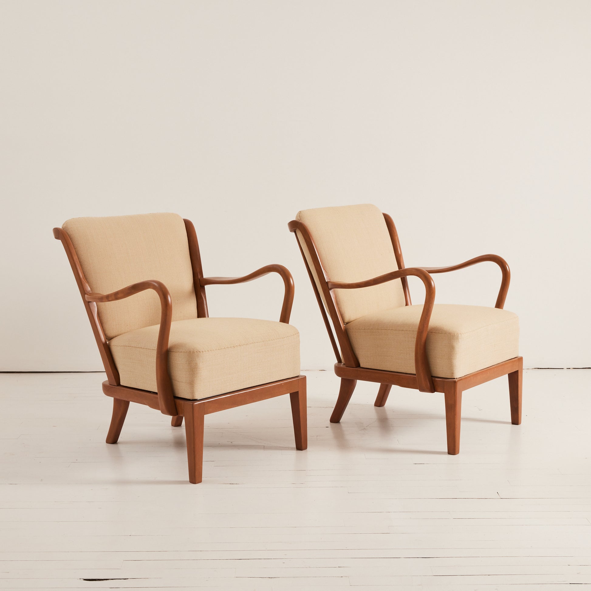 SOLD Alfred Christensen Danish Modern Armchairs, Beech Frame With Cushions, 1940's