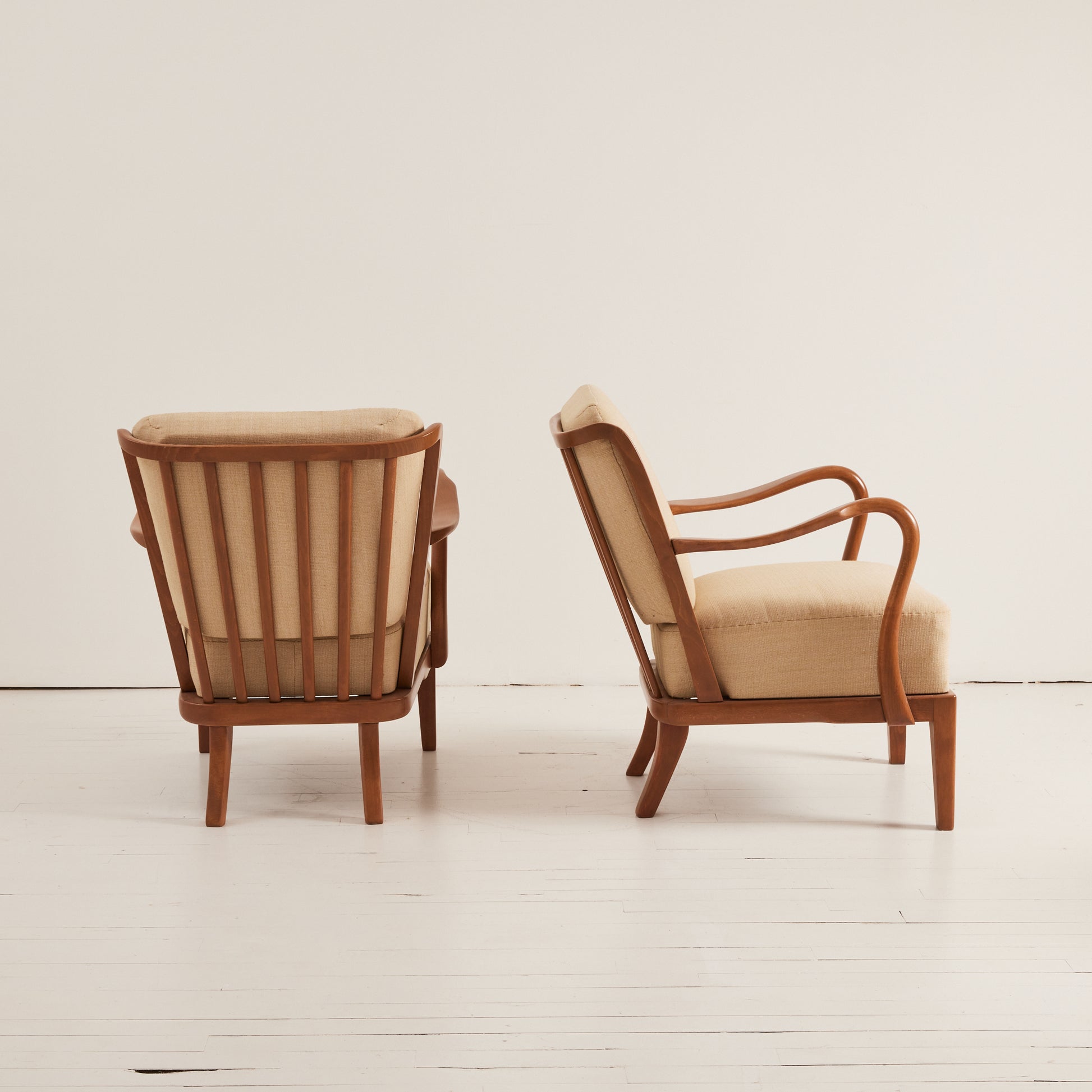 SOLD Alfred Christensen Danish Modern Armchairs, Beech Frame With Cushions, 1940's