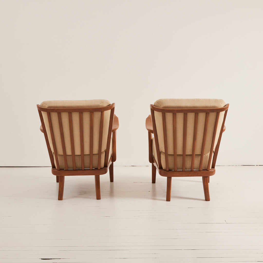 SOLD Alfred Christensen Danish Modern Armchairs, Beech Frame With Cushions, 1940's