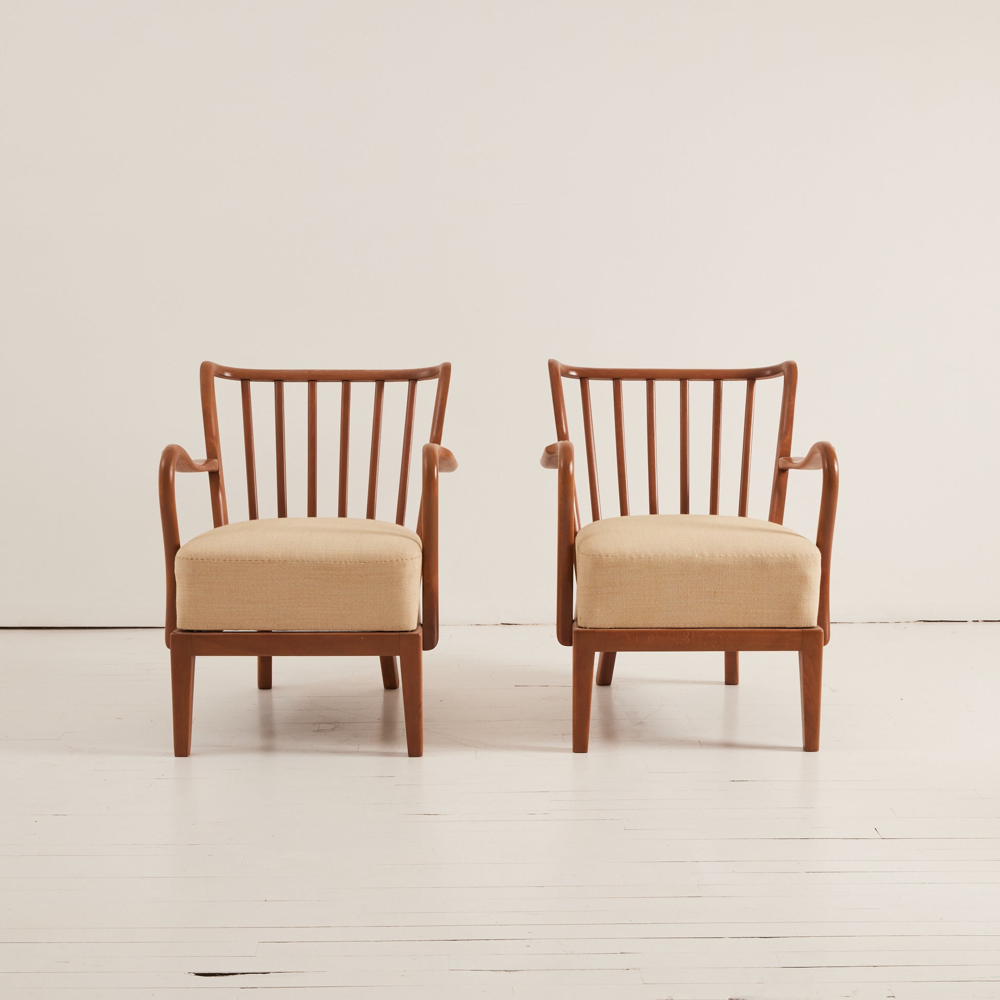 SOLD Alfred Christensen Danish Modern Armchairs, Beech Frame With Cushions, 1940's
