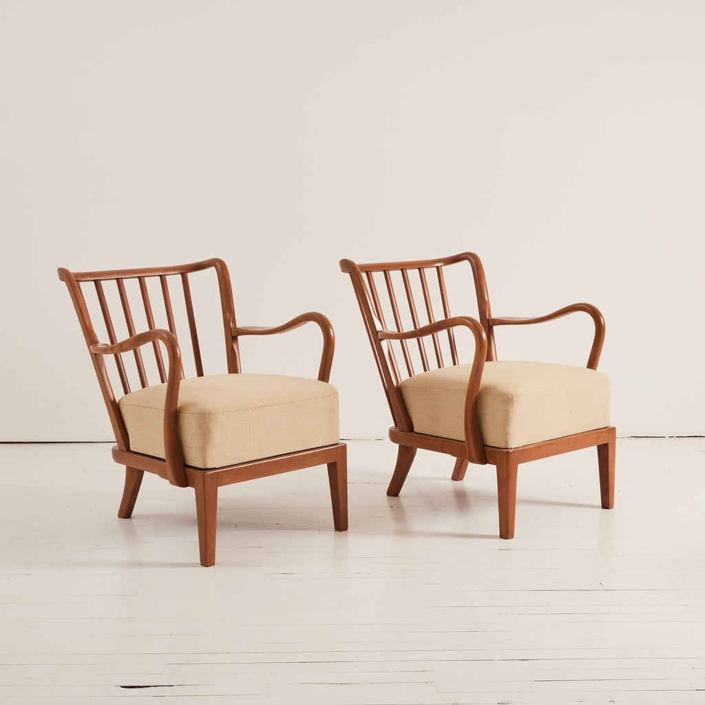 SOLD Alfred Christensen Danish Modern Armchairs, Beech Frame With Cushions, 1940's
