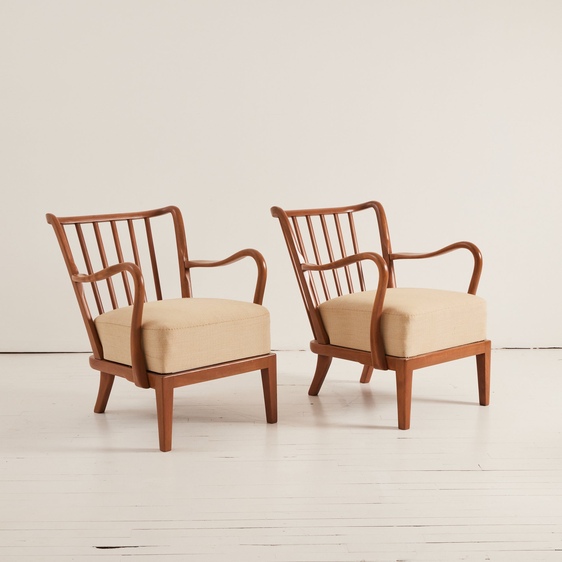 SOLD Alfred Christensen Danish Modern Armchairs, Beech Frame With Cushions, 1940's