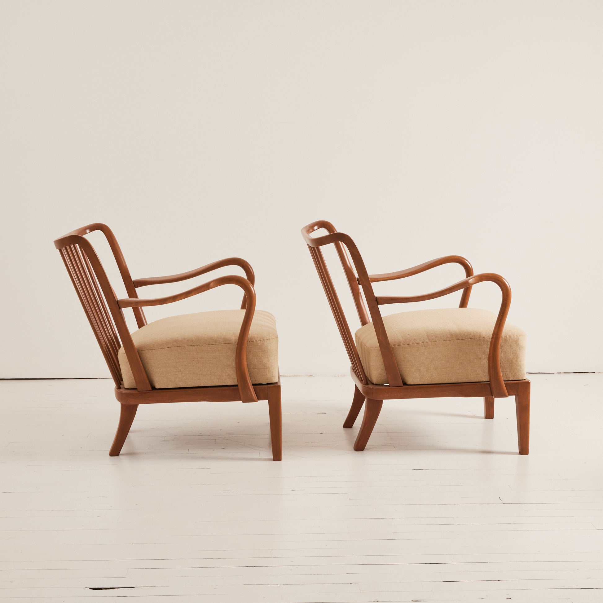 SOLD Alfred Christensen Danish Modern Armchairs, Beech Frame With Cushions, 1940's