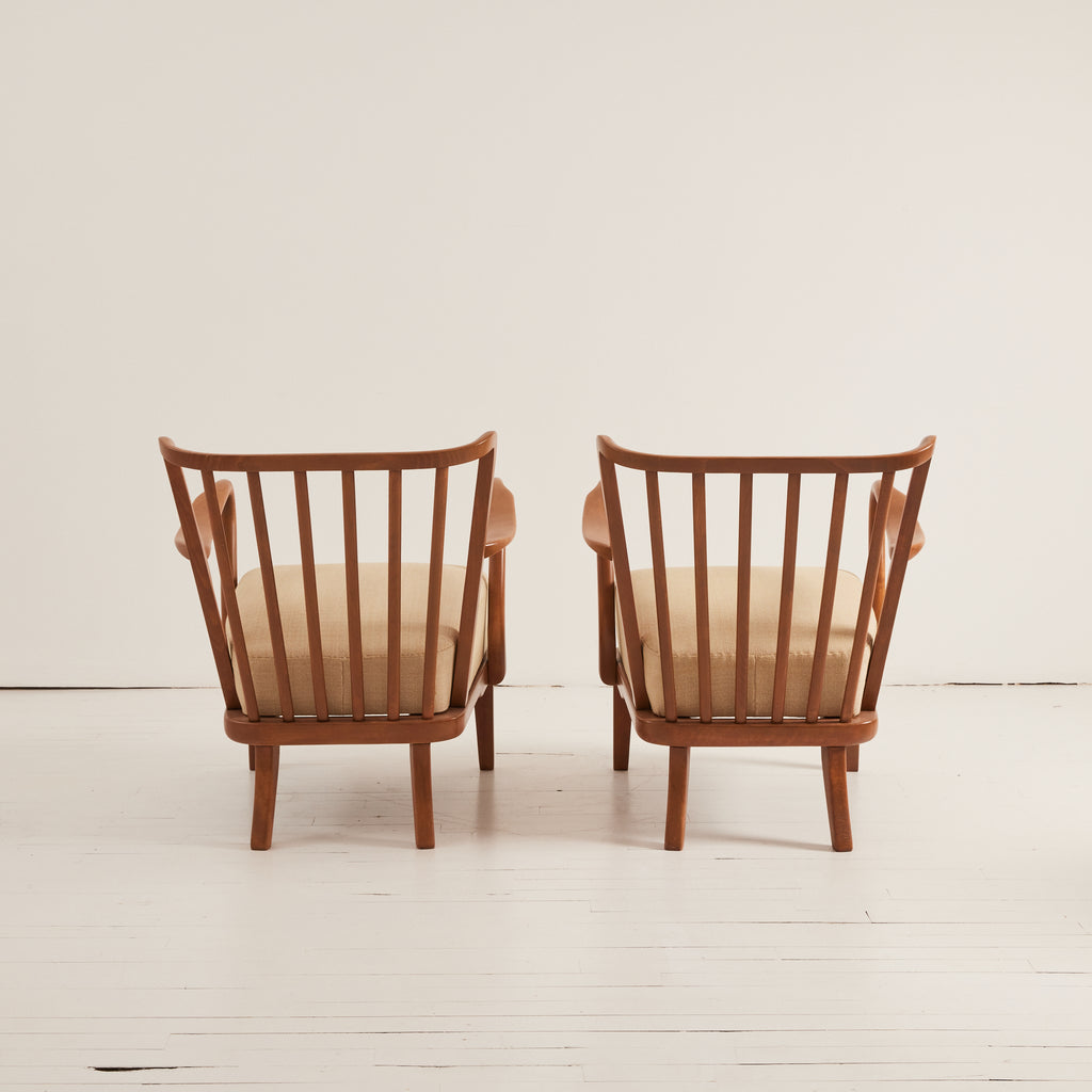 SOLD Alfred Christensen Danish Modern Armchairs, Beech Frame With Cushions, 1940's