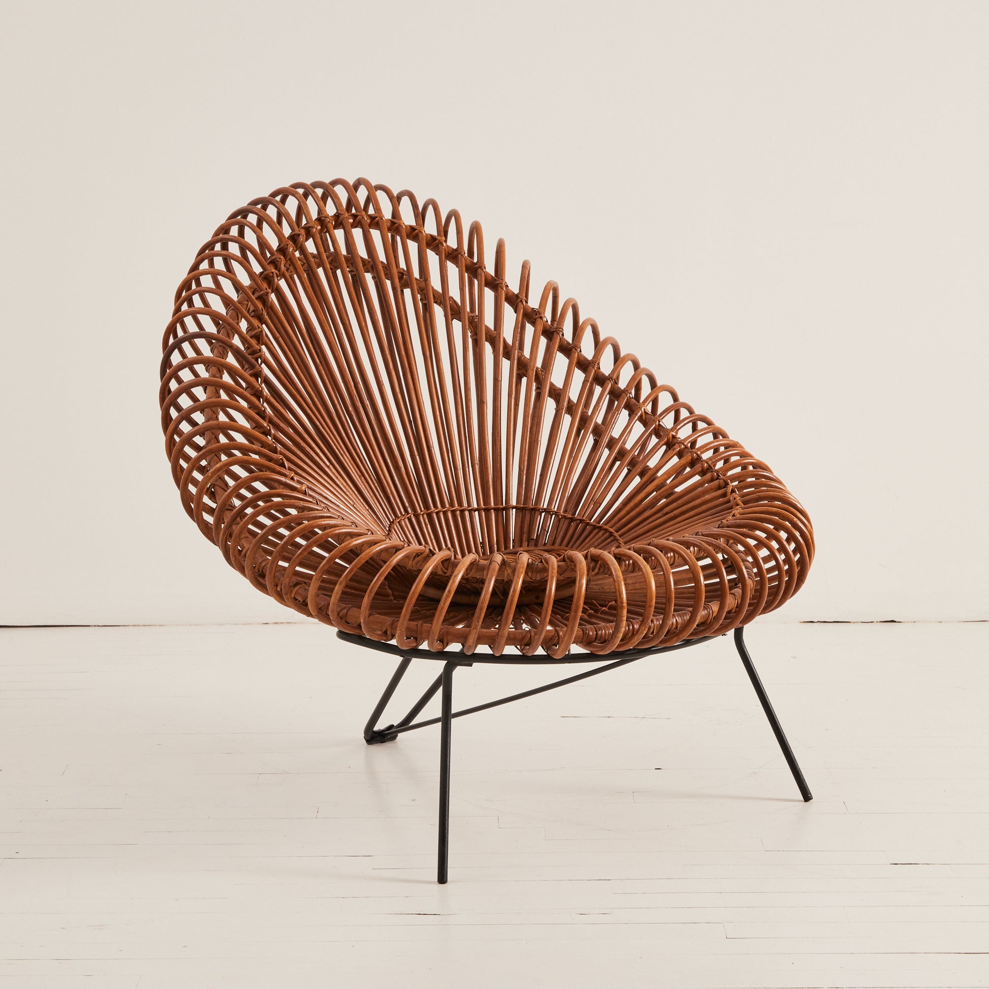 SOLD Janine Abraham and Dirk Jan Rol Rattan Lounge Chair, France 1950's