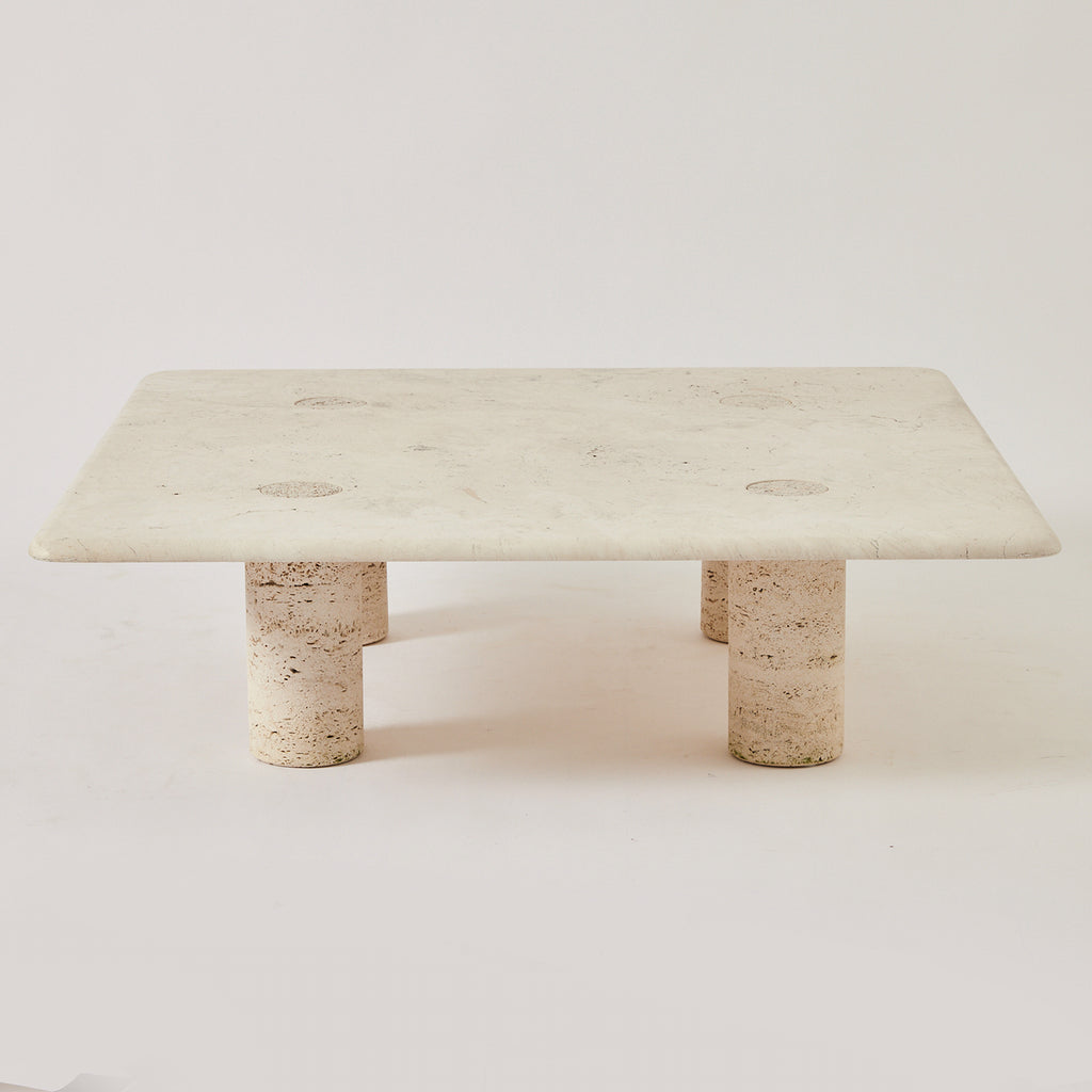SOLD Angelo Mangiarotti Travertine Coffee Table for Up and Up, 1970's