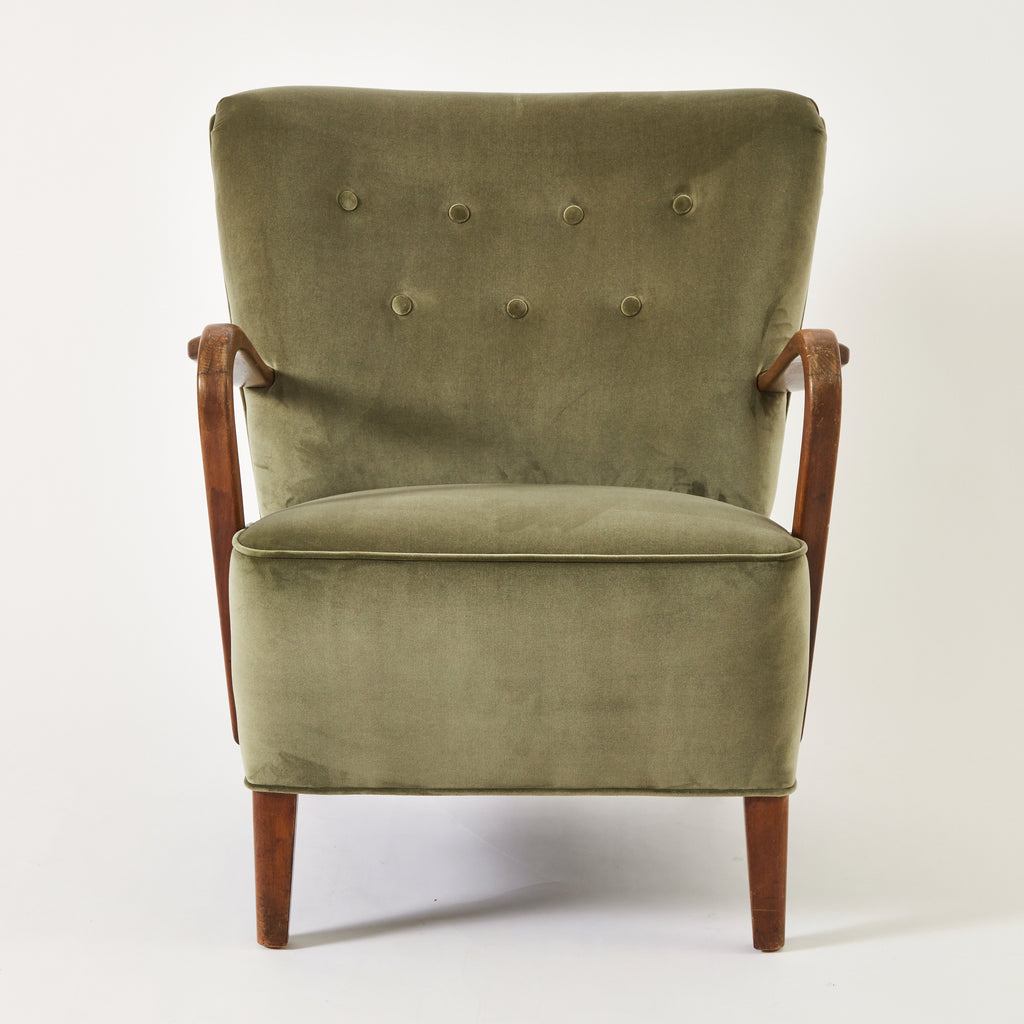 SOLD Danish Armchair by Alfred Christiansen in Olive velvet