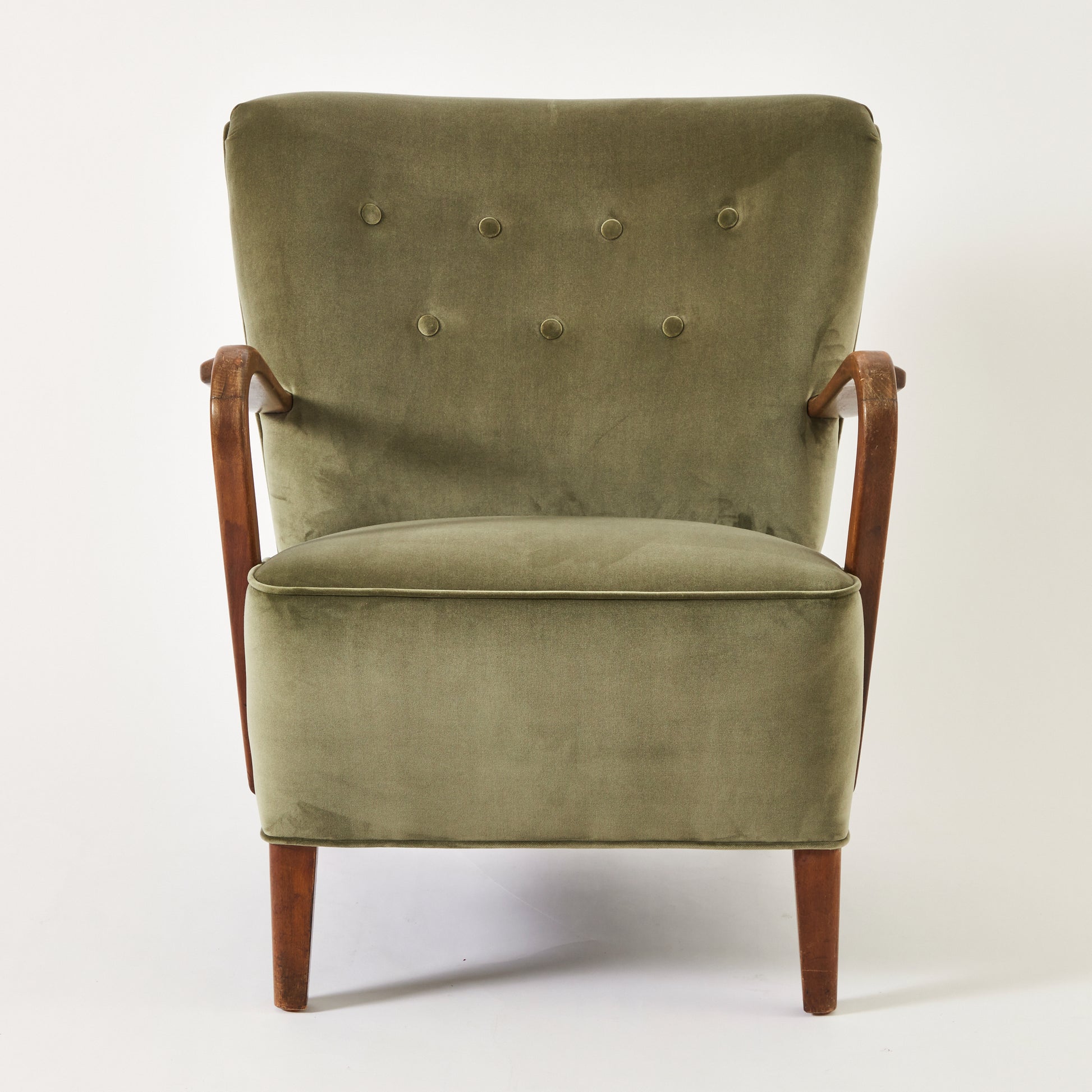 SOLD Danish Armchair by Alfred Christiansen in Olive velvet