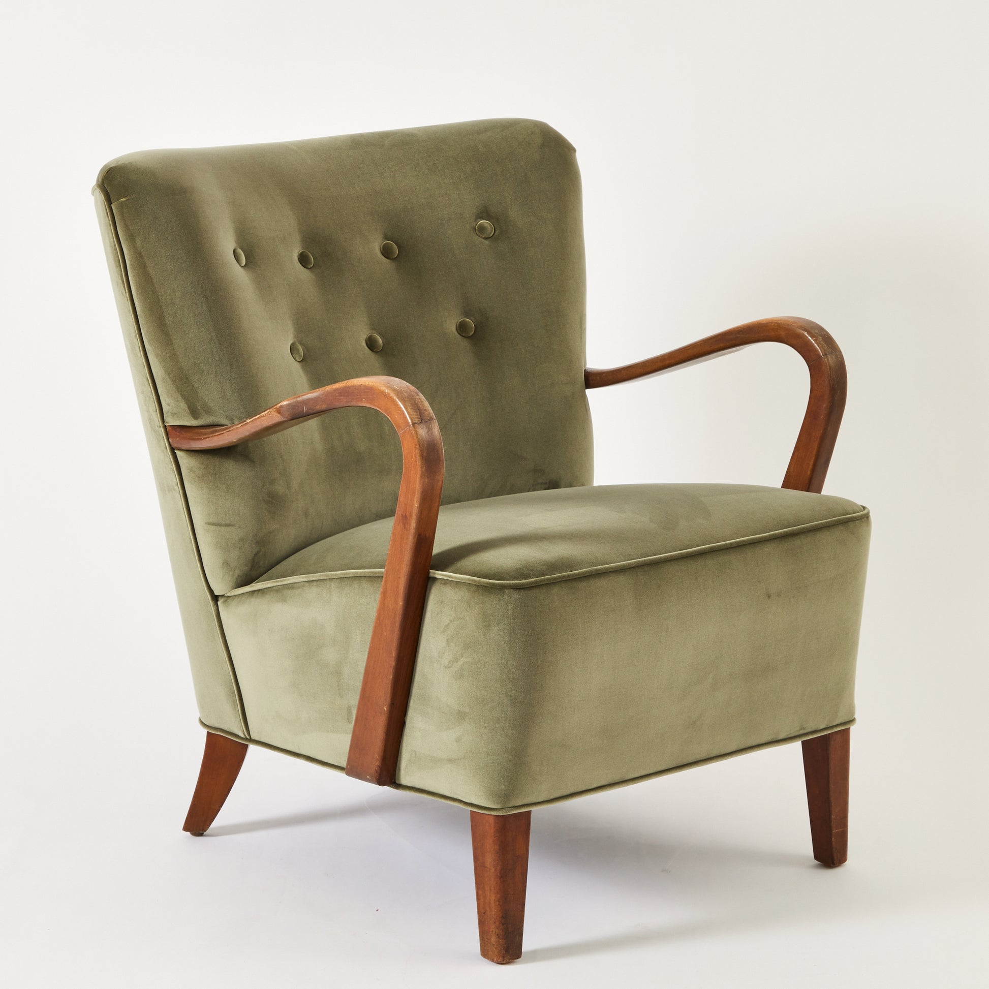 SOLD Danish Armchair by Alfred Christiansen in Olive velvet