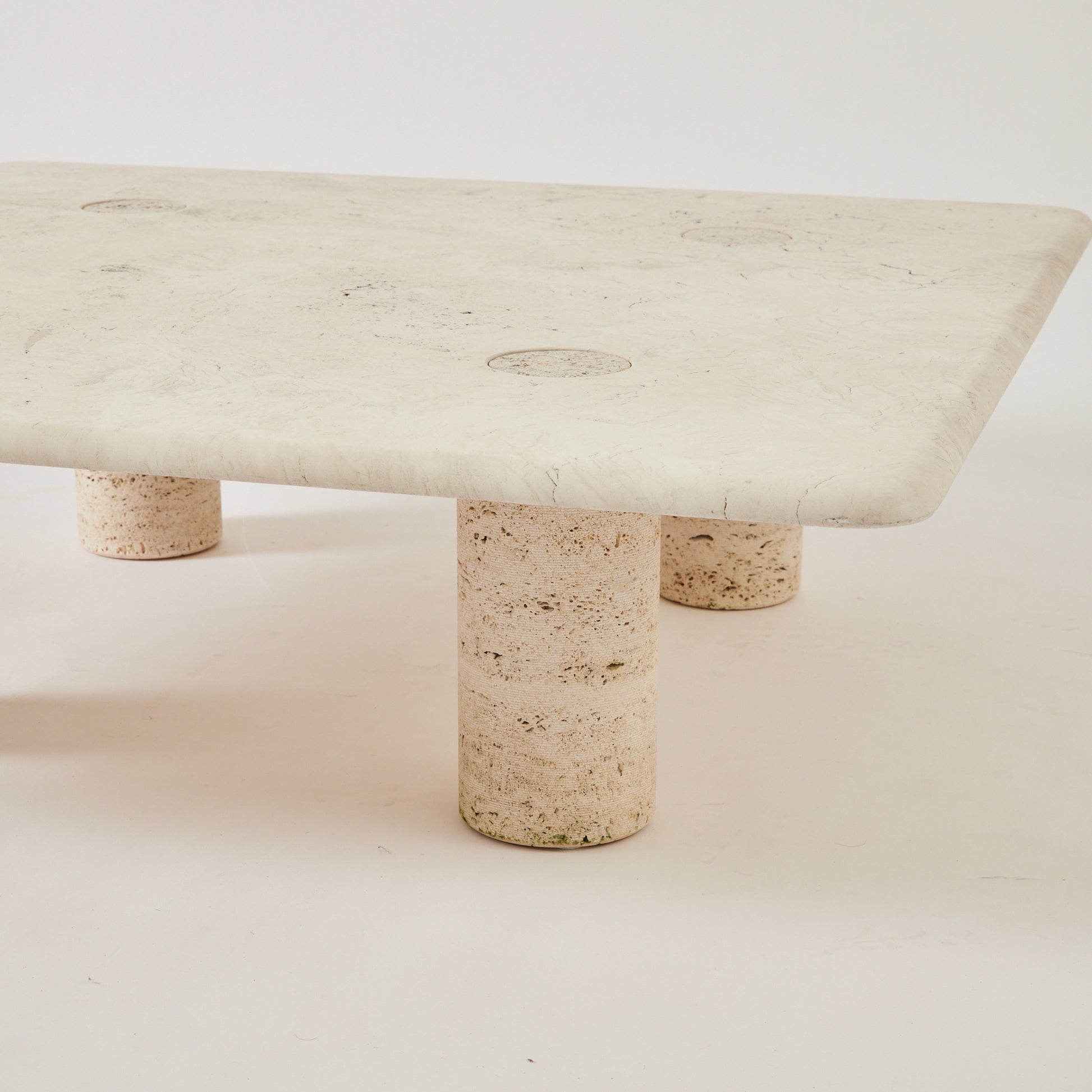 SOLD Angelo Mangiarotti Travertine Coffee Table for Up and Up, 1970's