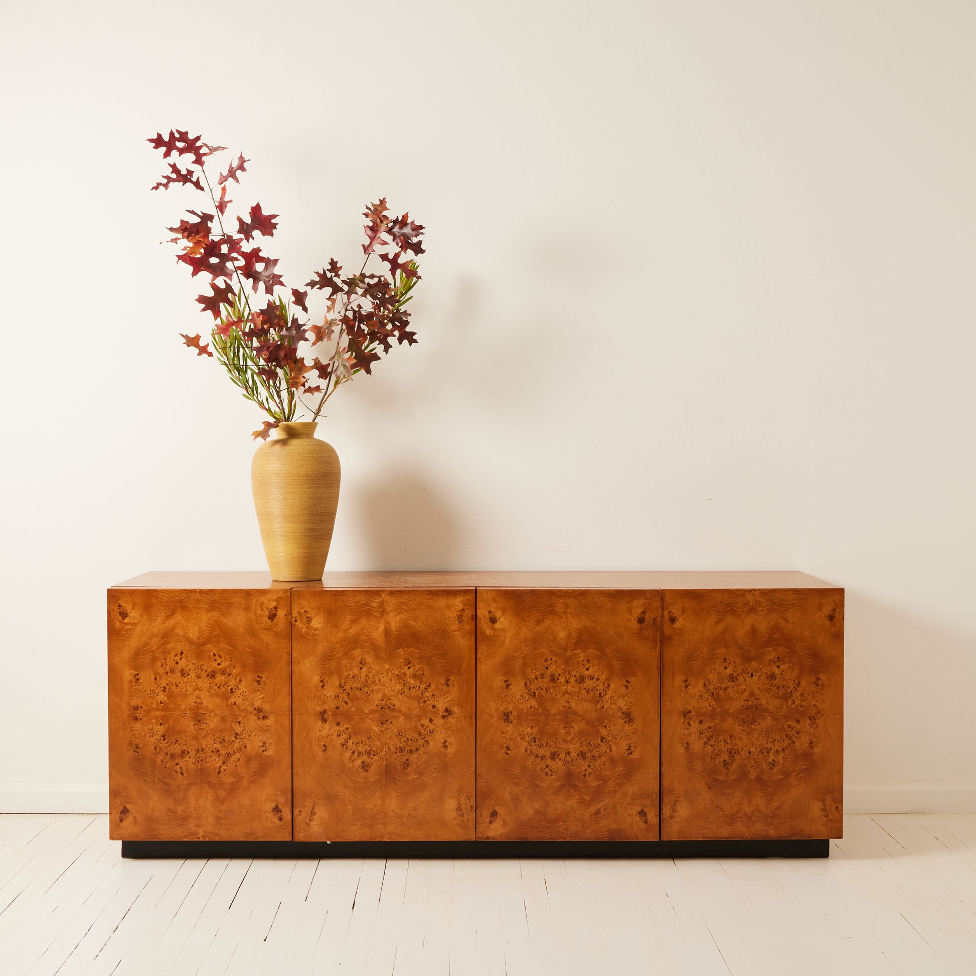 Milo Baughman-Style Burl Wood Credenza | 1970s Vintage