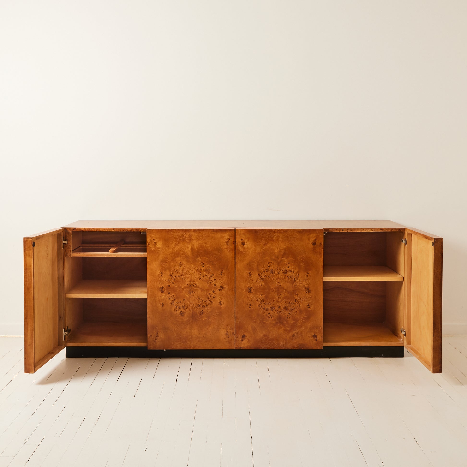 Milo Baughman-Style Burl Wood Credenza | 1970s Vintage