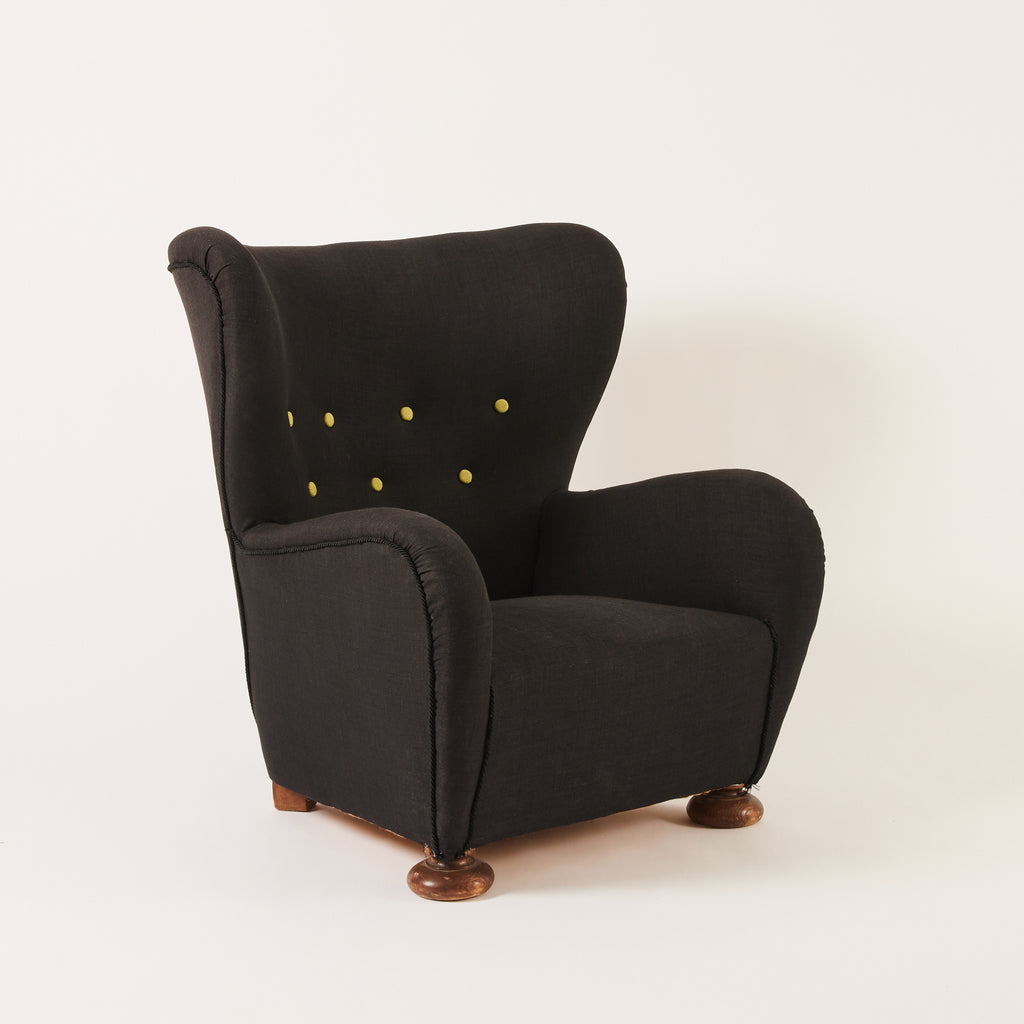 Danish Lounge Chair, 1940s Vintage Wingback Armchair