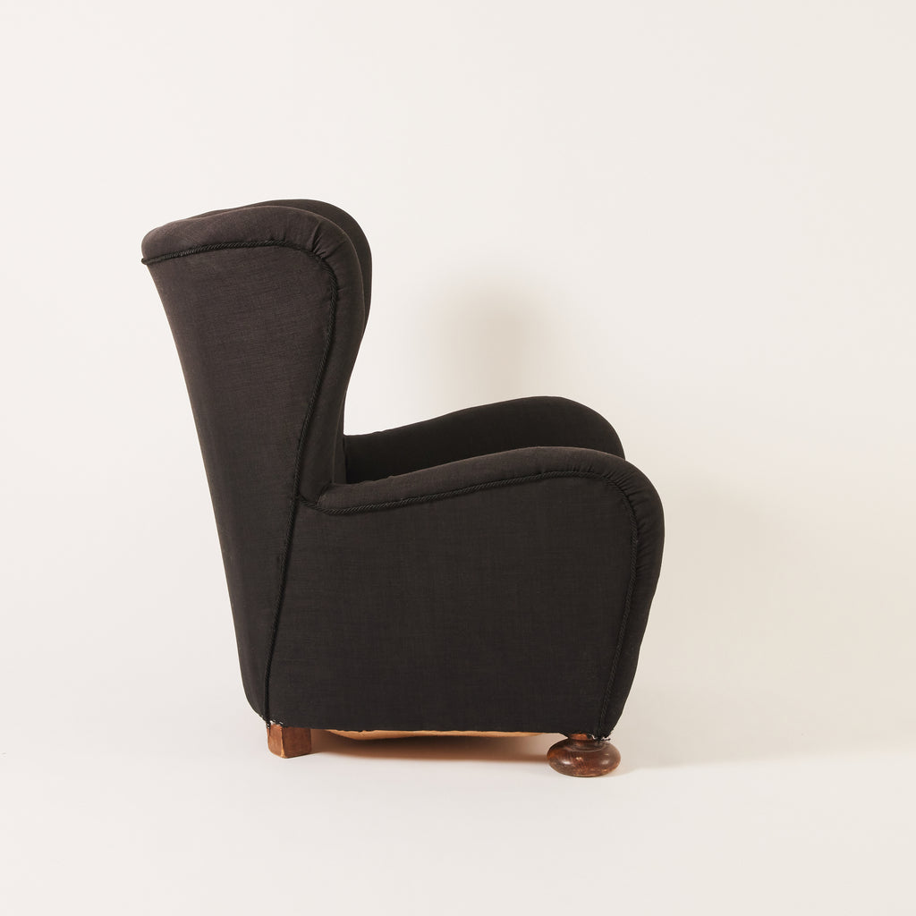 Danish Lounge Chair, 1940s Vintage Wingback Armchair