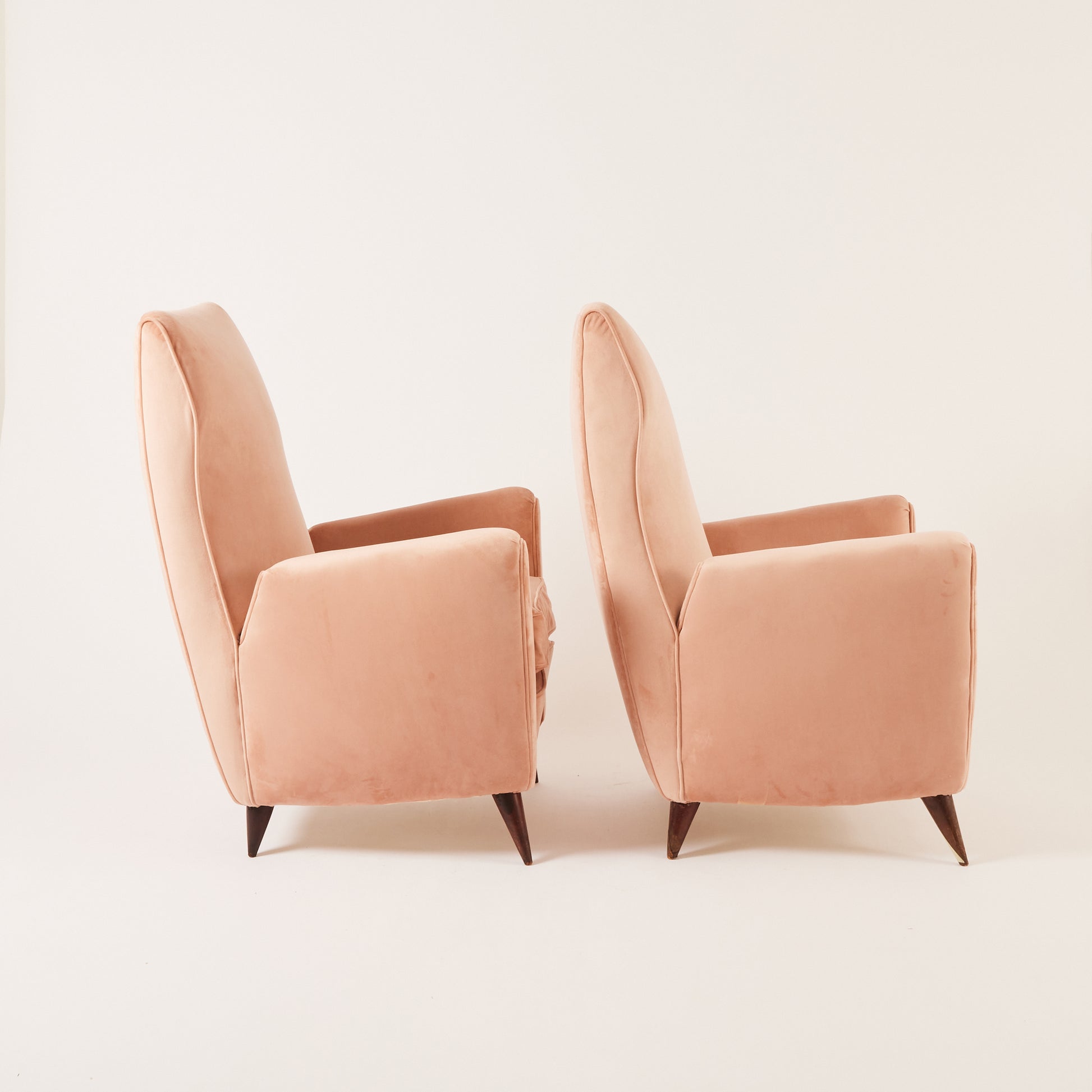 SOLD Gio Ponti Velvet Armchairs, Vintage 1940s High Back Blush Armchairs for ISA Bergamo, Set of 2