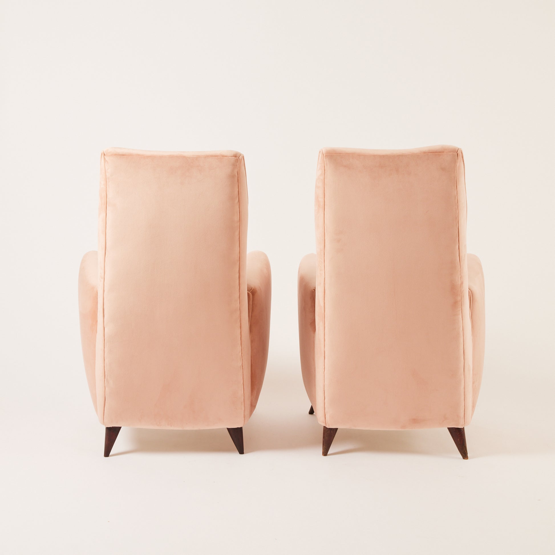 SOLD Gio Ponti Velvet Armchairs, Vintage 1940s High Back Blush Armchairs for ISA Bergamo, Set of 2